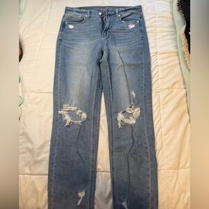 American Eagle Outfitters Women's Distressed Straight Leg Blue Jeans